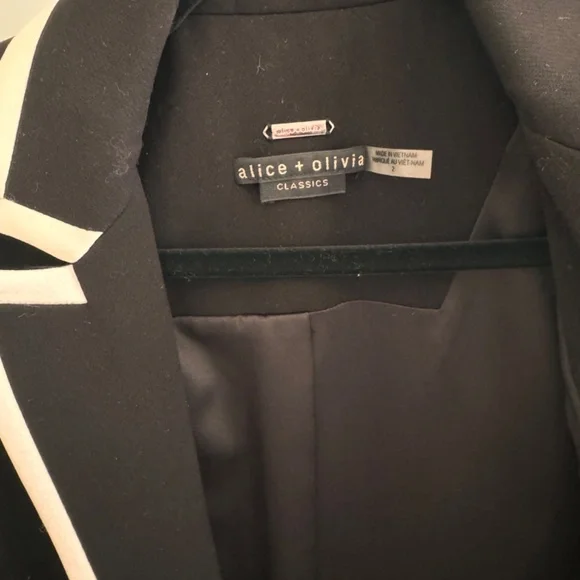 Alice + Olivia Breann Black Off White Piped Long Blazer Jacket Women's Size 2 - Picture 4 of 5